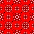 Circle maze colorful seamless pattern on red background