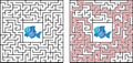 Circle maze. Game for kids. Fish. Puzzle for children. Round labyrinth conundrum. Color vector illustration. Find the right path.