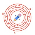 Circle maze. Game for kids. Puzzle for children. Round labyrinth conundrum. Color vector illustration. Find the right path. The