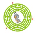 Circle maze. Game for kids. Puzzle for children. Round labyrinth conundrum. Quail bird. Color vector illustration. Find the right Royalty Free Stock Photo