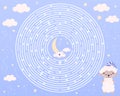 Circle maze for kids sleeping concept help cute sheep find way to moon sweet dreams good night stars clouds