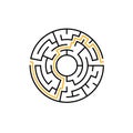 Circle maze vector labyrinth game. Round puzzle circular maze with solution. Complex labyrunth pattern