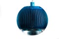Circle metal blue hanging lamp isolated on white. Modern designer lamp for interiors.