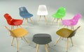 Circle of modern design chairs with one odd one out. Job opportunity.