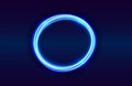 Circle neon light effect isolated on dark background, round light lines in blue neon color. Abstract background for science,