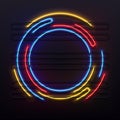 Circle neon lights frame. Colorful round tube lamp light on frame. Electric glowing disk vector background illustration Royalty Free Stock Photo