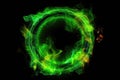 Circle Of Neon Lime With Smoke On Bright Background. Generative AI