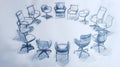 Circle of Office Chairs â Concept Sketch for Collaboration and Teamwork Royalty Free Stock Photo