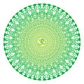 Circle openwork mandala.Green and yellow colors. Sign Aum / Om / Ohm in center. Spiritual esoteric symbol.