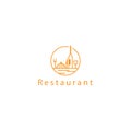 Circle outline restaurant logo vector design, food, drink