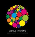 Circle packing. Geometric vector illustration. Circles are placed in such a way that they touch, but do not intersect