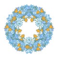 Circle pattern with bellflowers. Round kaleidoscope of flowers and floral elements. Royalty Free Stock Photo