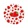 Circle pattern with red strawberry. Bright design for printing on plates.