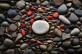 a circle of pebbles surrounding a single larger stone