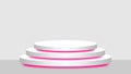 Circle pedestal 3d white and pink light neon lamp glowing, cosmetics display modern and led light, podium stage show for position Royalty Free Stock Photo