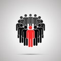 Circle of people silhouette with red leader, simple black icon with shadow on gray Royalty Free Stock Photo