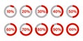 Circle percentage diagrams . Set of pie chart . Vector icon. Red percentage chart on white background . Loading charts concept Royalty Free Stock Photo