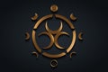 Circle Phases of the moon, Three crescents moon, gold spiritual mandala, Sacred Geometry. Wiccan wheel symbol, Triple Goddess sign