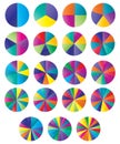 Circle pie chart, pie diagram icon from 2 to 20 sections. Simple, basic infochart, infographic template. Segmented circles,