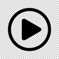 Circle play icon for video isolated and transparent, flat button play media, icon play for music and video app, simple black play