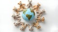 Teddy Bears Surrounding Globe on White Surface Royalty Free Stock Photo