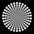 Circle with polka dot pattern. Round shape with white points on black background. Concentric figure icon. Vector graphic Royalty Free Stock Photo