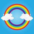circle rainbow on blue sky with clouds, illustration Royalty Free Stock Photo