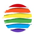 A circle with rainbow colored stripes paintbrush strokes. Isolated vector illustration for cover, flag, clothes design, etc.