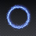 Circle realistic lightning. Thunder spark light, fireball on transparent background. Illuminated realistic path of Royalty Free Stock Photo