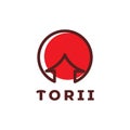 Circle red with torii gate japan logo design, vector graphic symbol icon illustration creative idea Royalty Free Stock Photo