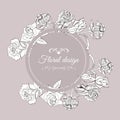 Circle retro composition with rose flowers with leaves on sepia background. Hand drawn ink sketch. Royalty Free Stock Photo