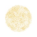 Circle, round backdrop Golden texture crumbs. Gold dust scattering on a white background. Particles grain or sand assembled.