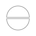 Circle segmented into 2 sections. Pie or pizza shape cut in two equal slices in outline style. Round statistics chart