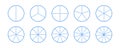 Circle segments collection. Pie diagrams set. Round sections and slices pack. Dotted segments from 2 to 28 of
