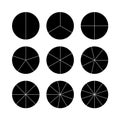 Circle segments set. Black flat color. Royalty Free Stock Photo