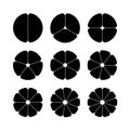 Circle segments set. Black with rounded corners. Royalty Free Stock Photo