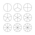 Circle segments set. Black thin outline. Royalty Free Stock Photo