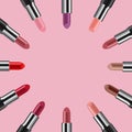 Circle Set Of Color Lipsticks Pink Background