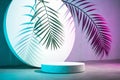 Circle with shadow from a palm leaf in neon light Royalty Free Stock Photo