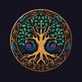 Circle shape ancient tree of Life logo