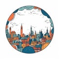 A circle shape frame with center space of Istanbul city skyline in simple doodle color cartoon style. Generative AI