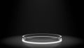 Circle shape glossy glass pedestal with glowing led underneath.