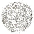 Circle shape pattern with fantasy fish for coloring book Royalty Free Stock Photo