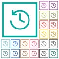 Circle shaped backward arrow and clock flat color icons with quadrant frames