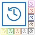 Circle shaped backward arrow and clock flat framed icons