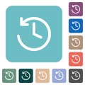 Circle shaped backward arrow and clock rounded square flat icons