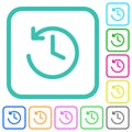 Circle shaped backward arrow and clock vivid colored flat icons