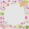 A circle-shaped frame consists of picnic objects. Summer picnic