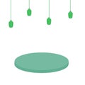 circle-shaped stand with hanging green-themed lanterns