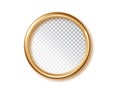 Circle shiny gold frames realistic with shadows on white background. Golden metal luxury ring with with an empty space